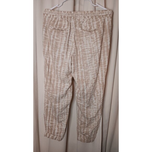 Old Navy Size Medium High-Waisted Beige Tie-Dye Linen-Blend Straight Crop Pants - Picture 4 of 10